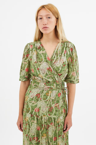 Ba&sh Green 
Gold Rubi Wrap Dress