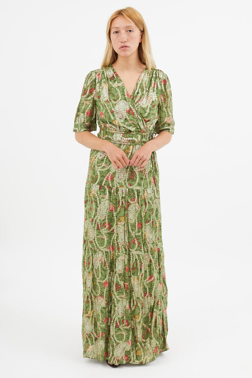 Ba&sh Green 
Gold Rubi Wrap Dress