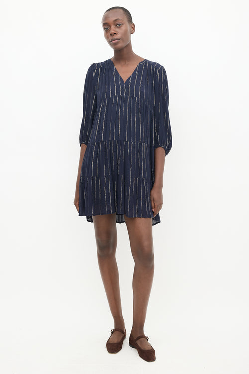 Ba&sh Navy 
Gold Striped Dress