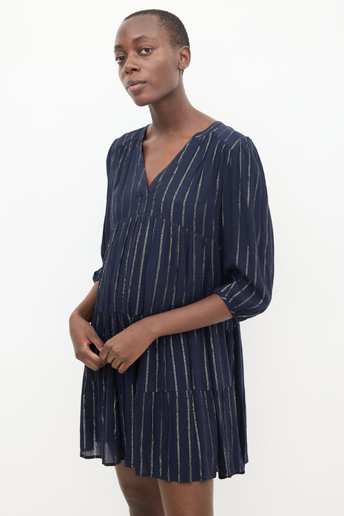 Ba&sh Navy 
Gold Striped Dress