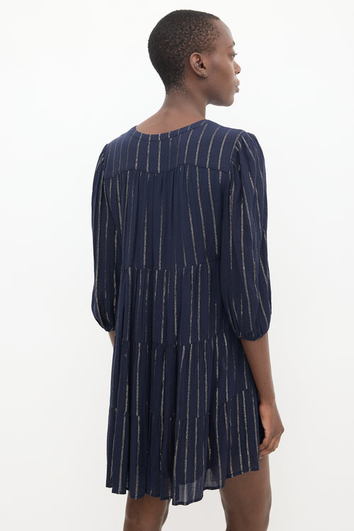 Ba&sh Navy 
Gold Striped Dress