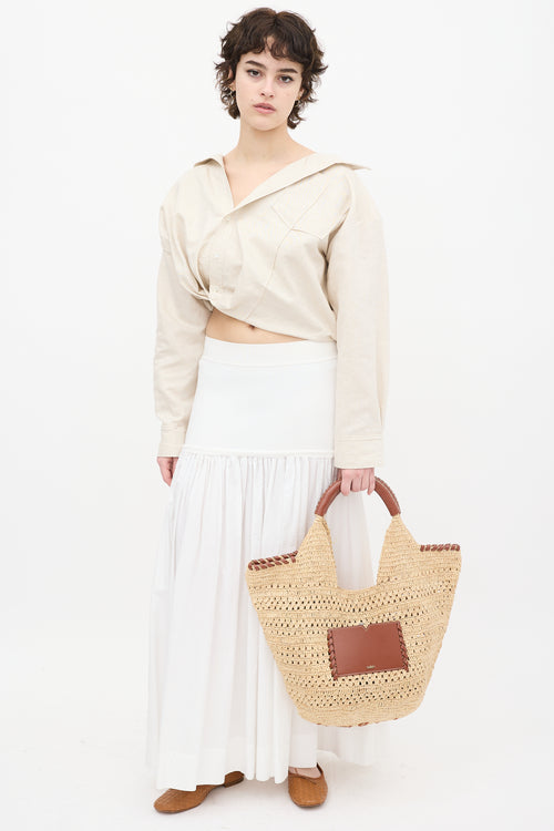 Ba&sh Beige Raffia 
Brown Leather Ara Tote Bag