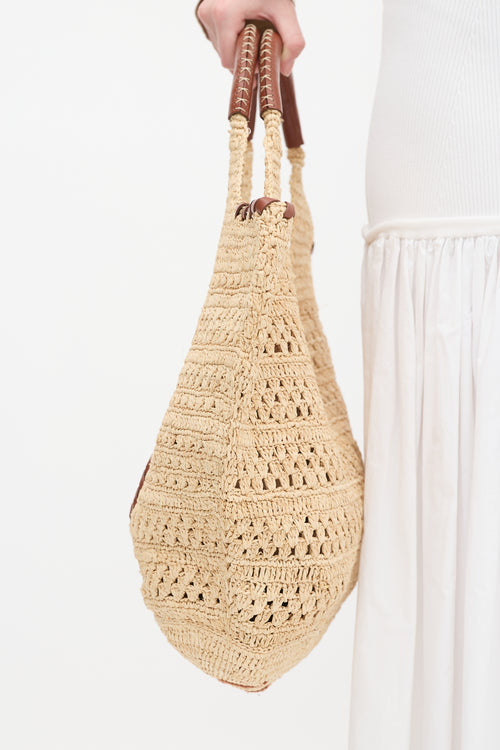 Ba&sh Beige Raffia 
Brown Leather Ara Tote Bag