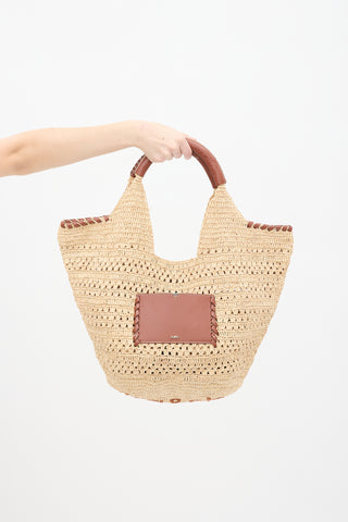 Ba&sh Beige Raffia 
Brown Leather Ara Tote Bag