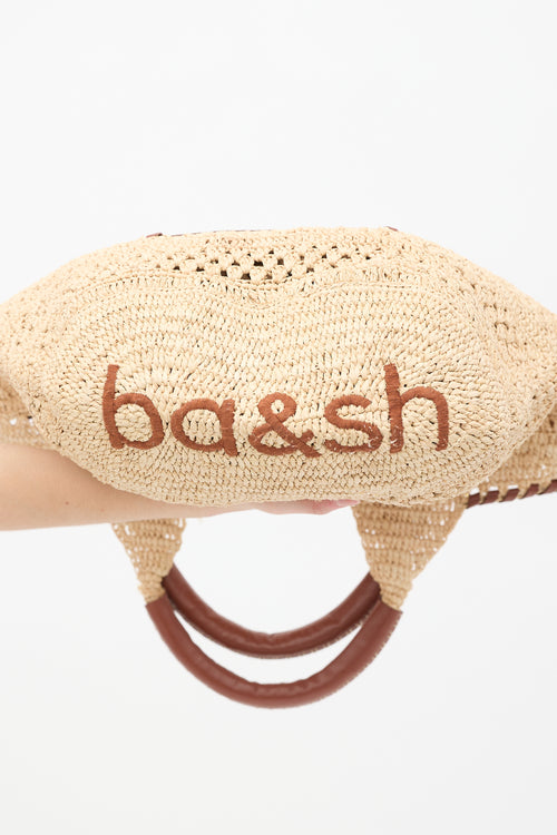 Ba&sh Beige Raffia 
Brown Leather Ara Tote Bag