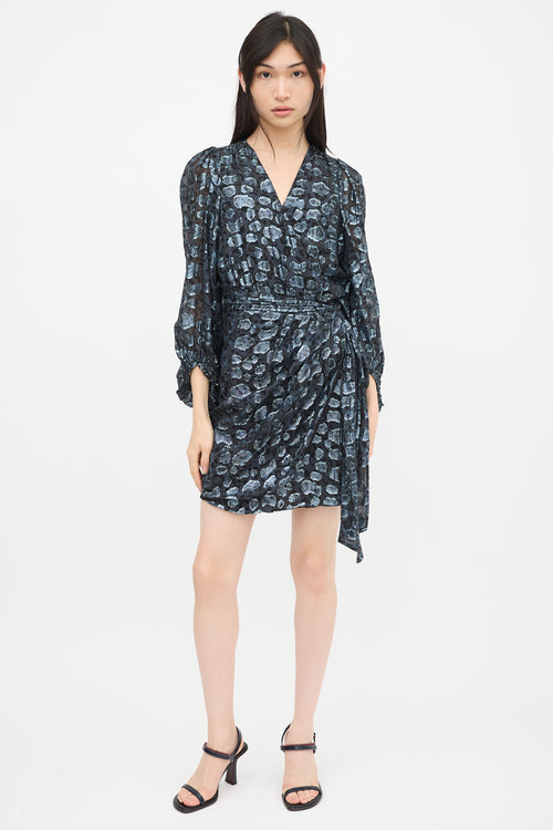 Ba&sh Black 
Blue Metallic Patterned Wrap Dress