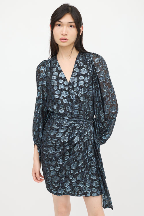 Ba&sh Black 
Blue Metallic Patterned Wrap Dress