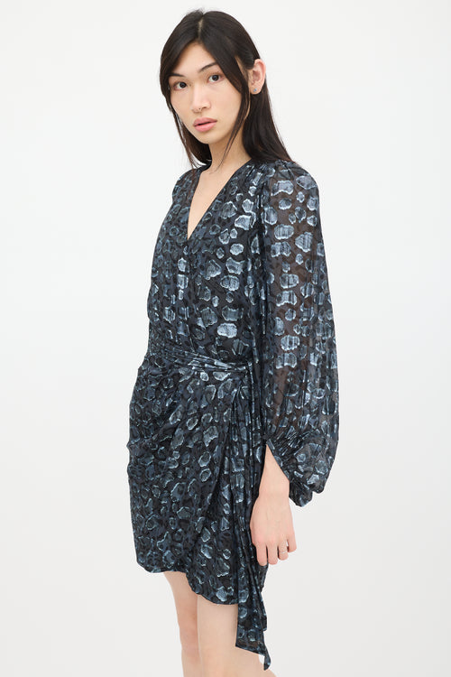 Ba&sh Black 
Blue Metallic Patterned Wrap Dress