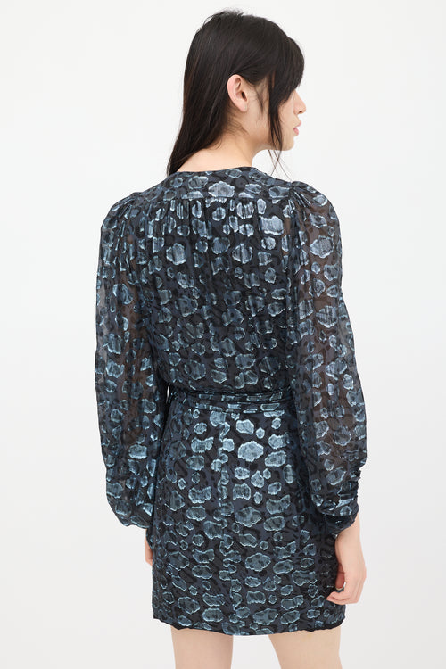 Ba&sh Black 
Blue Metallic Patterned Wrap Dress