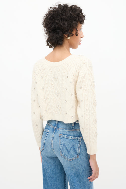 Ba&sh Cream Wool Crystal Embellished Otello Cropped Sweater