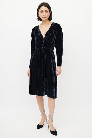 Ba&sh Navy Velour V-Neck Dress