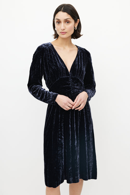 Ba&sh Navy Velour V-Neck Dress