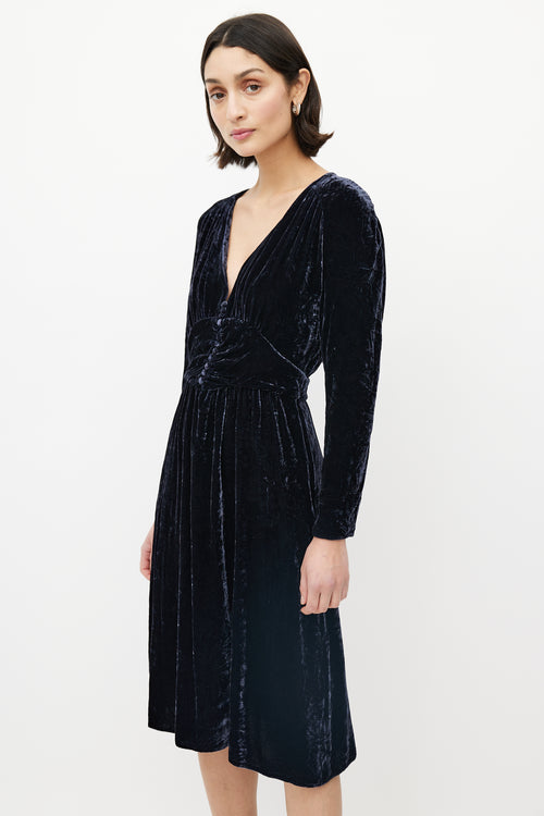 Ba&sh Navy Velour V-Neck Dress