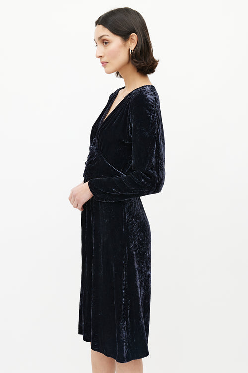 Ba&sh Navy Velour V-Neck Dress