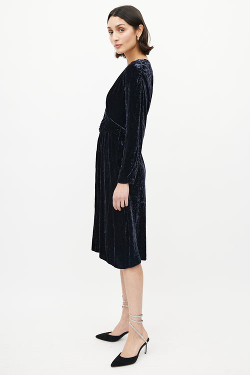 Ba&sh Navy Velour V-Neck Dress