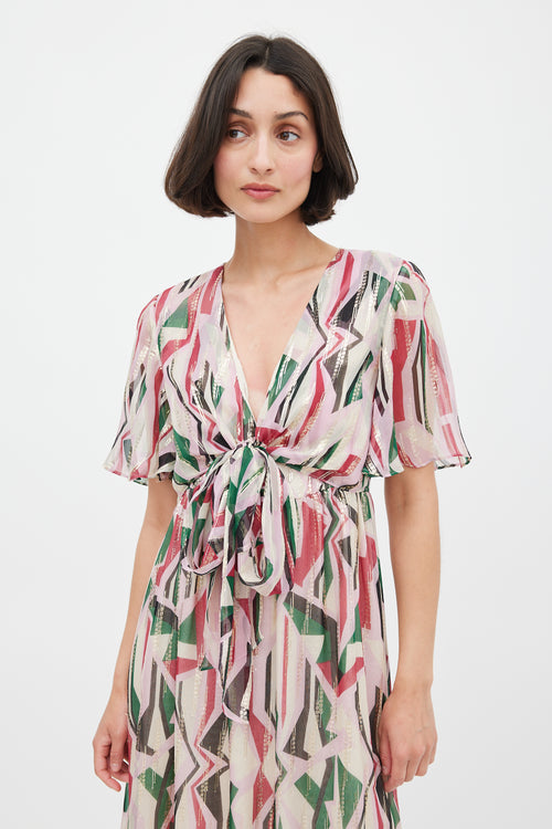 Ba&sh Pink 
Multicolour Silk Printed Midi Dress