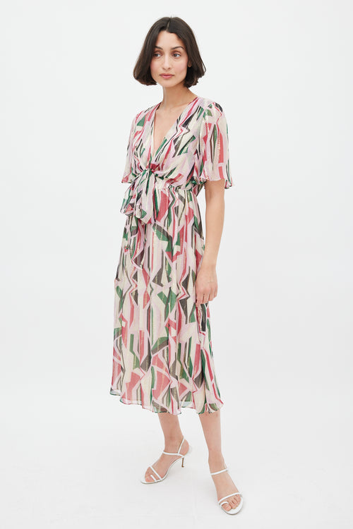 Ba&sh Pink 
Multicolour Silk Printed Midi Dress