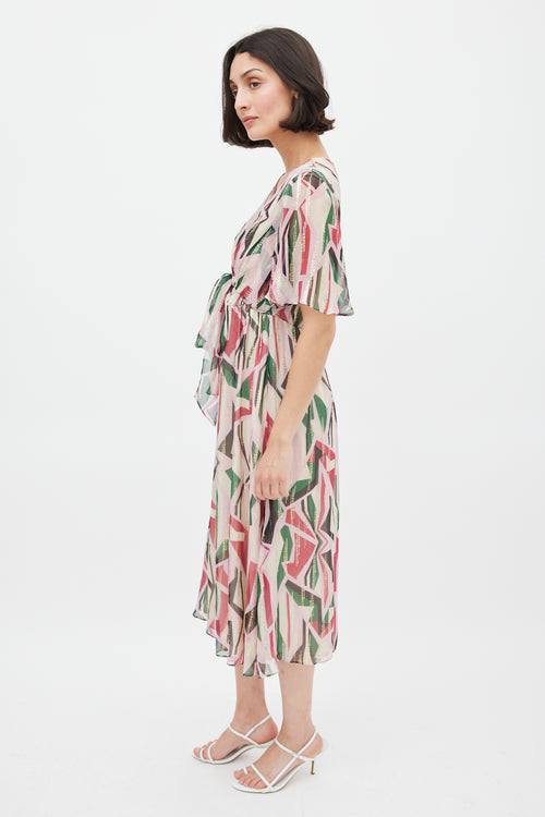 Ba&sh Pink 
Multicolour Silk Printed Midi Dress