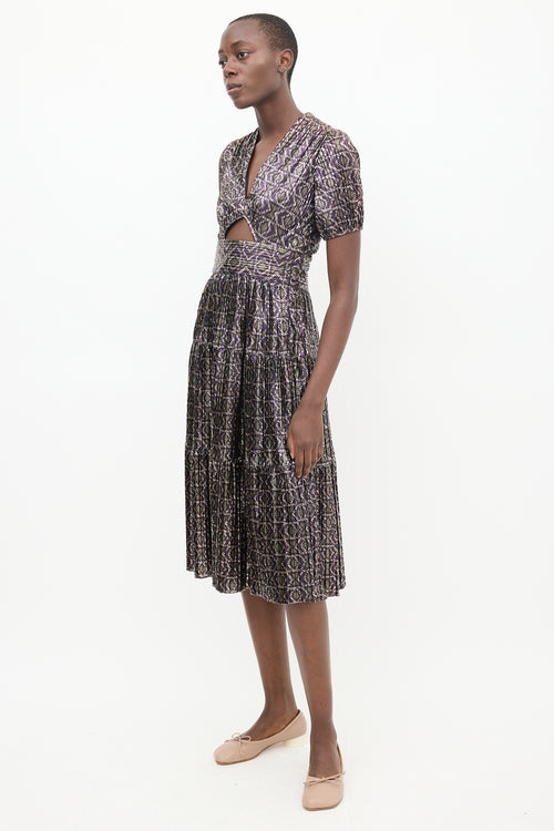 Ba&sh Purple 
Multicolour Metallic Pleated Dress