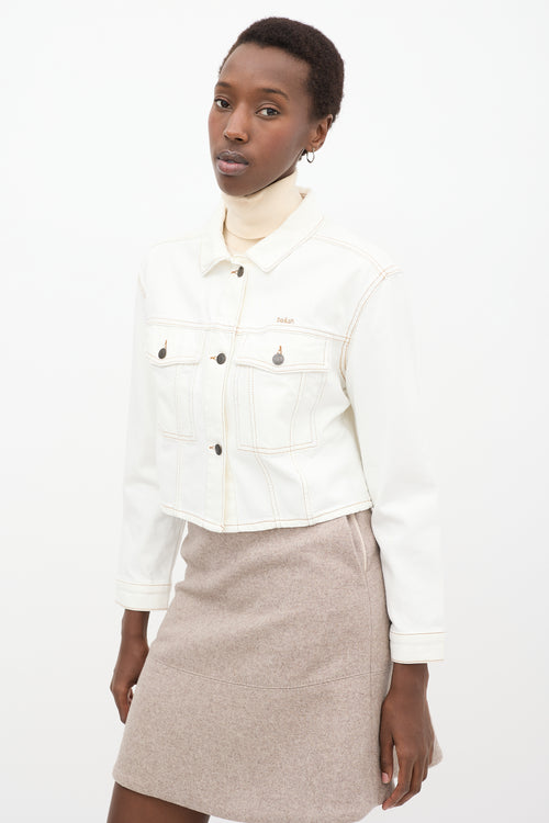 White Contrast Stitch Cropped Denim Jacket