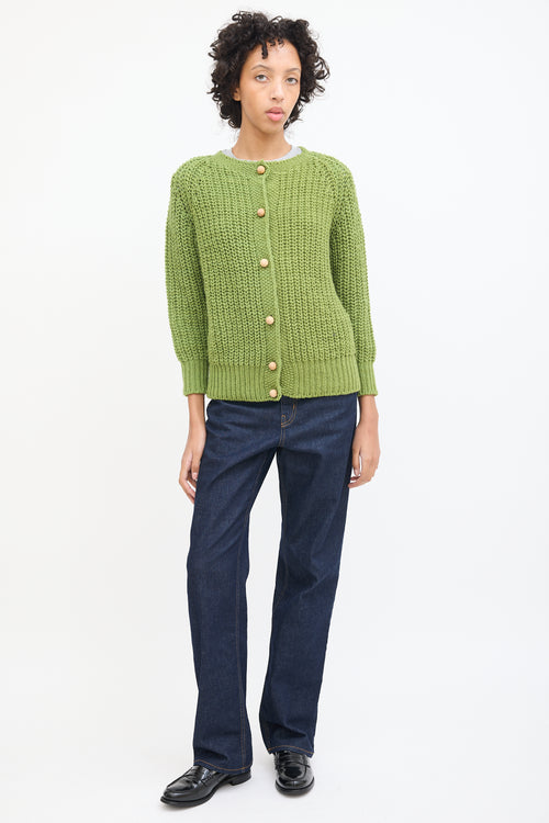 Babaà Green Wool Round Neck Cardigan