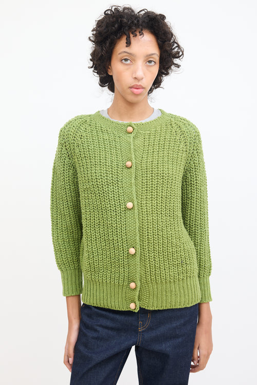 Babaà Green Wool Round Neck Cardigan