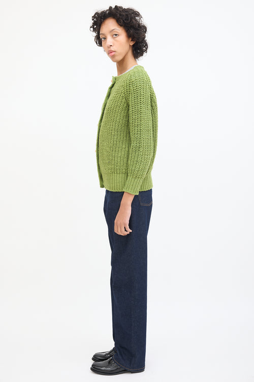 Babaà Green Wool Round Neck Cardigan