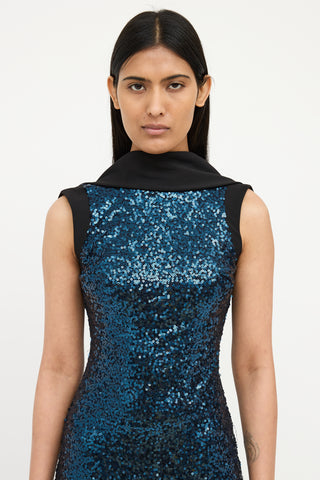 Badgley Mischka Blue 
Black Sequin Sleevless Gown