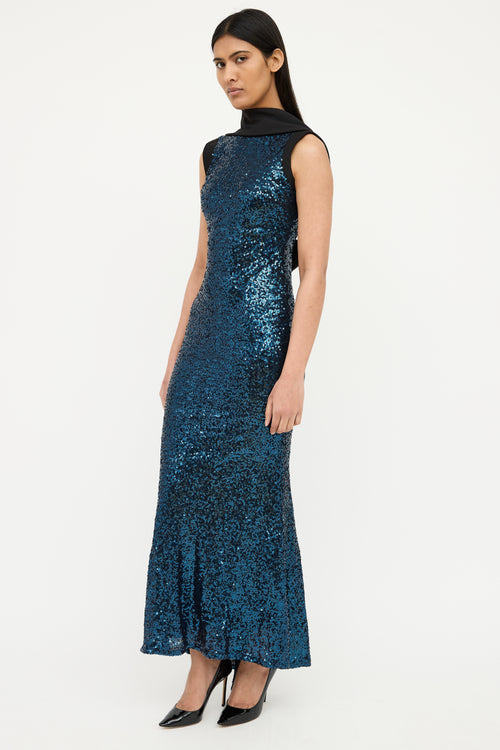 Badgley Mischka Blue 
Black Sequin Sleevless Gown