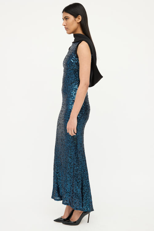 Badgley Mischka Blue 
Black Sequin Sleevless Gown