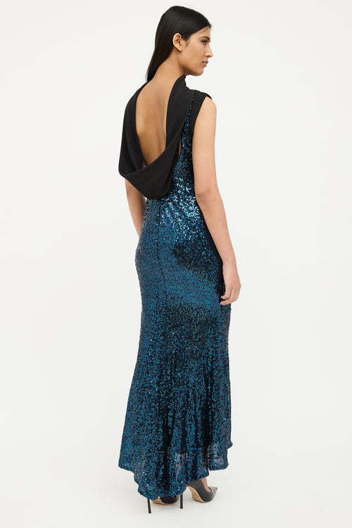 Badgley Mischka Blue 
Black Sequin Sleevless Gown