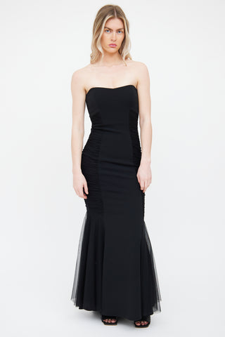 Badgley Mischka Black Ruched Sleeveless Gown