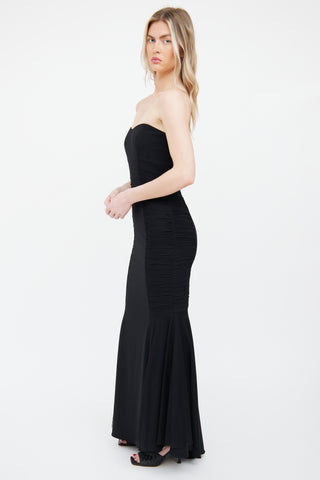 Badgley Mischka Black Ruched Sleeveless Gown