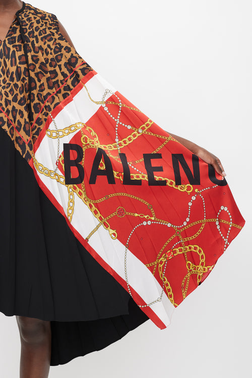 Balenciaga 2019 Black 
Multicolour Printed Asymmetric Pleated Dress