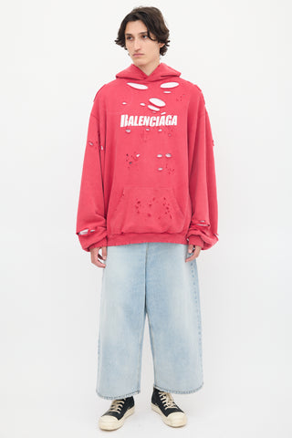 Balenciaga 2021 Fuschia 
White Destroyed Logo Hoodie