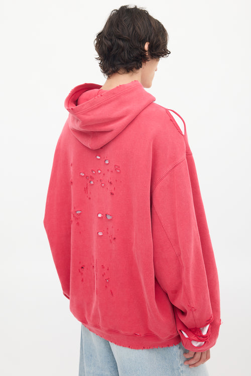 Balenciaga 2021 Fuschia 
White Destroyed Logo Hoodie