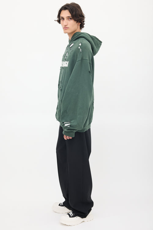 Balenciaga 2021 Green 
White Destroyed Logo Hoodie