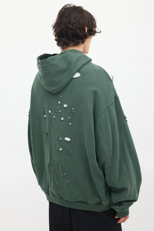 Balenciaga 2021 Green 
White Destroyed Logo Hoodie