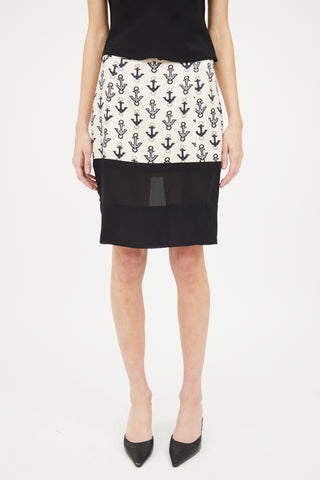 Balenciaga Cream 
Navy Anchor Mini Skirt