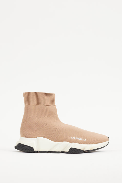 Balenciaga Beige 
White Knit Speed Sneaker