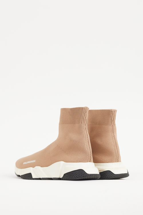 Balenciaga Beige 
White Knit Speed Sneaker