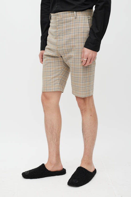 Balenciaga Beige 
Blue Plaid Shorts