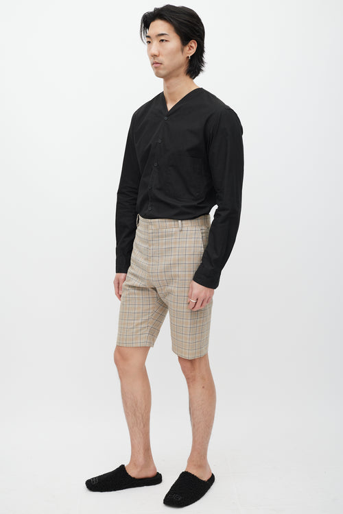 Balenciaga Beige 
Blue Plaid Shorts