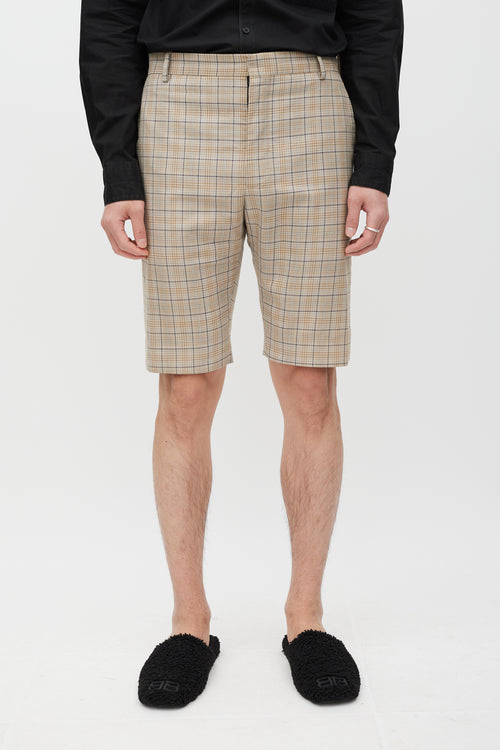 Balenciaga Beige 
Blue Plaid Shorts