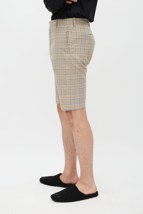 Balenciaga Beige 
Blue Plaid Shorts