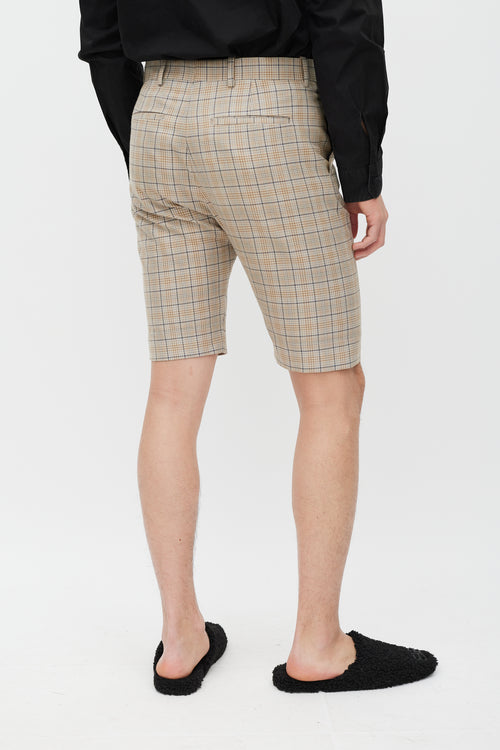 Balenciaga Beige 
Blue Plaid Shorts