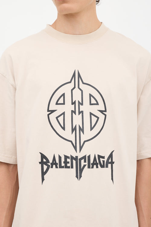 Balenciaga Beige Cotton Logo T-Shirt