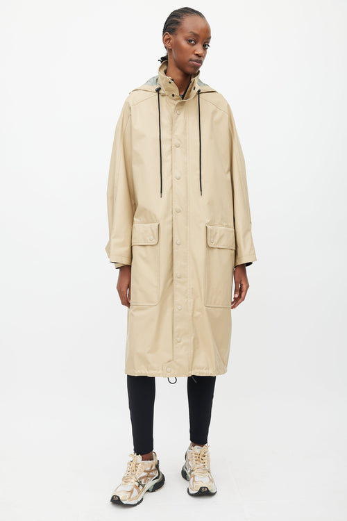 Balenciaga Beige 
Black Hooded Logo Coat