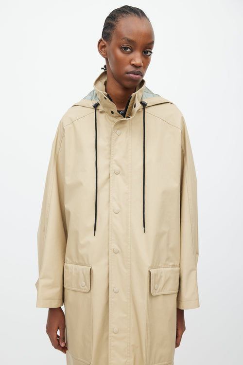 Balenciaga Beige 
Black Hooded Logo Coat