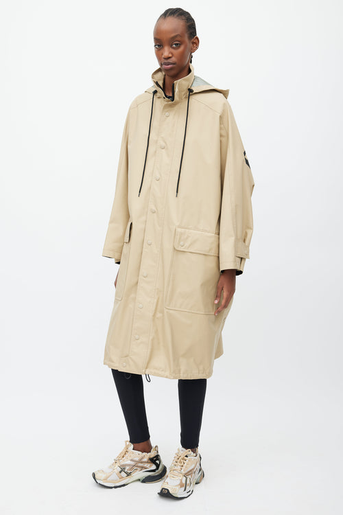 Balenciaga Beige 
Black Hooded Logo Coat